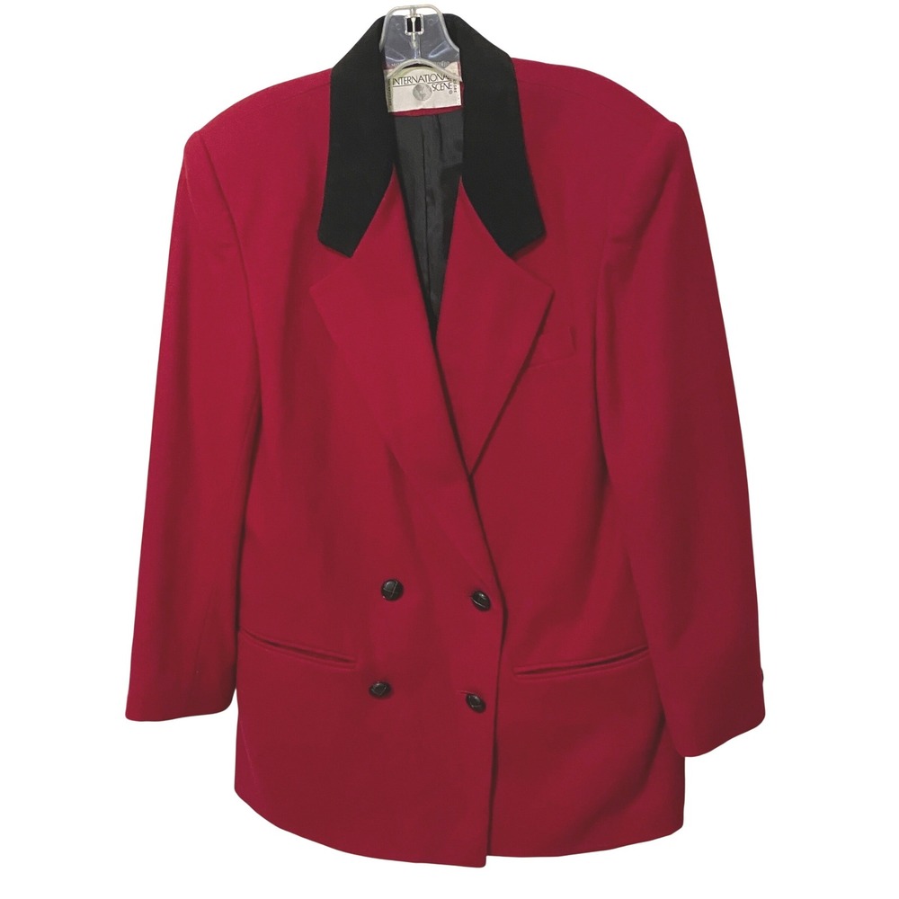 Vtg 90s Red Wool Blazer Double Breasted Equestrian Style Prep Mob Wife Size 9/10